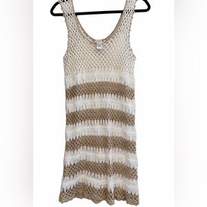 Surf Gypsy Women’s White/Tan Crochet Knit Beach Cover-Up Dress
